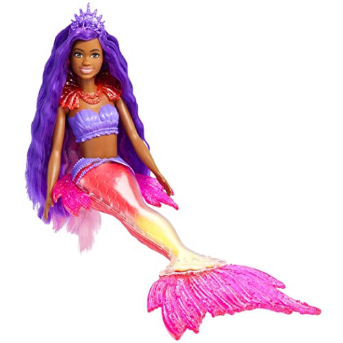 Barbie Mermaid Power, Meerjungfrau Barbiepuppe, Schwarze Barbiepuppe mit rosa und lila Haaren, Meerjungfrauenschwanz mit austauschbaren Flossen, Zubehör, Geschenk für Kinder ab 3 Jahre,HHG53 von Barbie