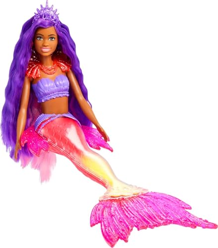 Barbie Mermaid Power, Meerjungfrau Barbiepuppe, Schwarze Barbiepuppe mit rosa und lila Haaren, Meerjungfrauenschwanz mit austauschbaren Flossen, Zubehör, Geschenk für Kinder ab 3 Jahre,HHG53 von Barbie