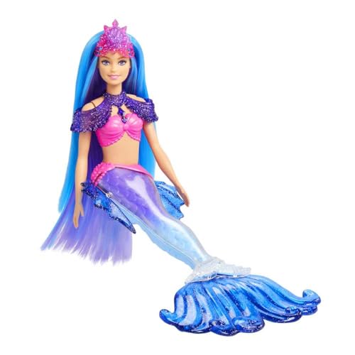 Barbie Mermaid Power, Puppe Meerjungfrau, Puppe mit blauen und lila Haaren, Meerjungfrauenschwanz mit austauschbaren Flossen, Zubehör, Geschenke für Kinder ab 3 Jahren,HHG52 von Barbie