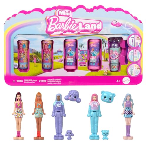 Barbie Mini Barbie Land 5er-Set Pop Reveal-Puppen, ca. 3,8 cm große Minipuppe mit Überraschung und Sensorikspielzeug (Stile können abweichen), JGL29 von Barbie
