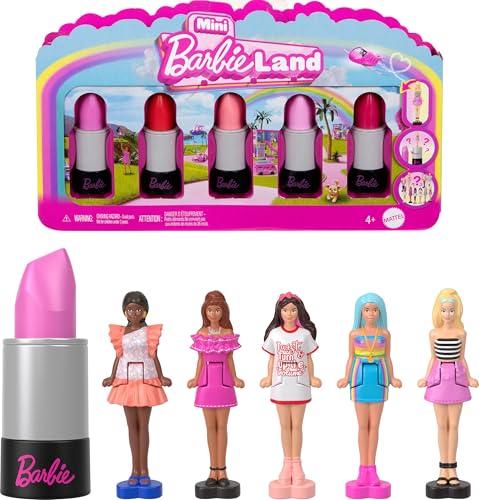 Barbie Mini BarbieLand 5er-Set Fashionistas-Puppen, ca. 3,8 cm große Minipuppen in Lippenstifthülsen, Sammelset mit Überraschungen (Stile können abweichen), JBD26 von Barbie