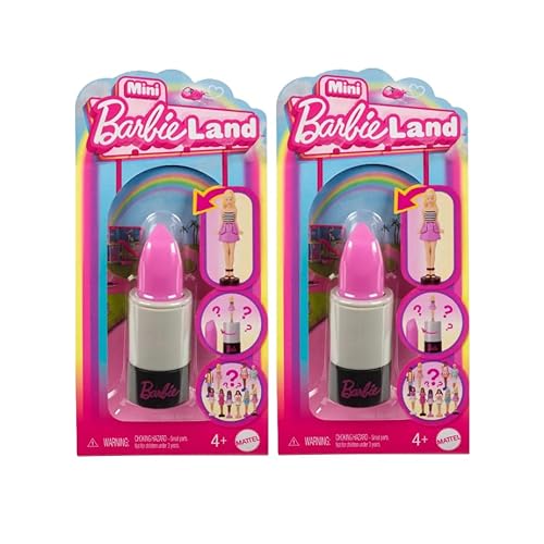 Barbie Mini BarbieLand Fashionistas Puppen, 3,8 cm Puppen in Lippenstift-Röhre, Überraschungsoffenbarung (Stile können variieren) - 2 Stück von Barbie