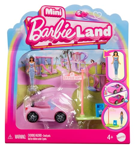 Barbie Mini BarbieLand Puppen und -Spielzeugfahrzeugset, ca. 4 cm große Barbie-Puppe und Cabrio mit Farbwechsel, Straßenschildzubehör, HYF42 Barbie Mini BarbieLand Puppen und -Spielzeugfahrzeugset, ca. 4 cm große Barbie-Puppe und Cabrio mit Farbwechsel, Straßenschildzubehör, HYF42 von Barbie