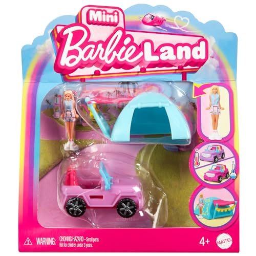 Barbie Mini BarbieLand Puppen- und Spielzeugfahrzeug-Sets, 1,5-Zoll-Puppe und ikonisches Spielzeugfahrzeug mit Farbwechsel-Überraschung, HYF43 von Barbie