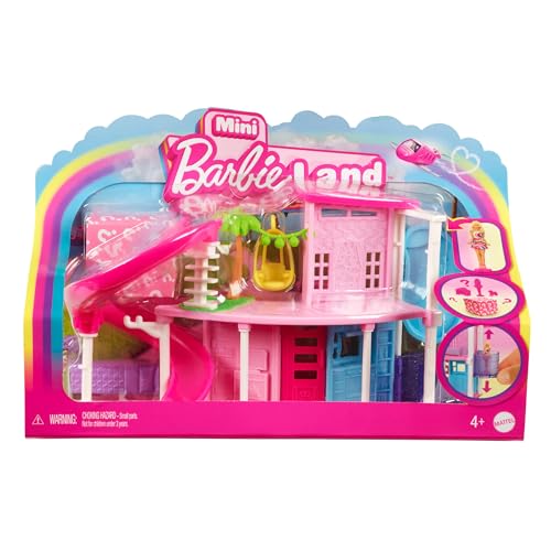 Barbie Mini BarbieLand Puppenhaus-Sets, Mini-Traumvilla mit Überraschung, ca. 4 cm große Barbie-Puppe, Möbel und Zubehörteile, plus Aufzug und Pool (Stile können abweichen), HYF45 von Barbie