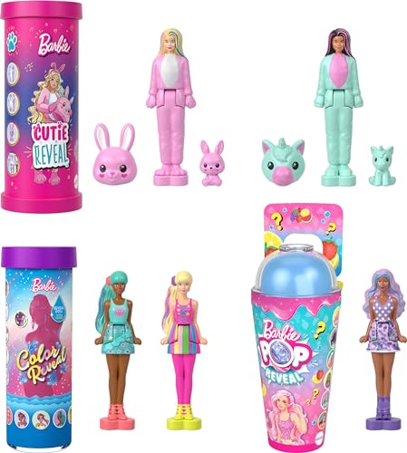 Barbie Mini BarbieLand Reveal-Puppen 5er-Set, ca. 4 cm große Puppen mit Überraschung beim Auspacken, verschiedene Reveals (Stile können abweichen), JCB27 von Barbie