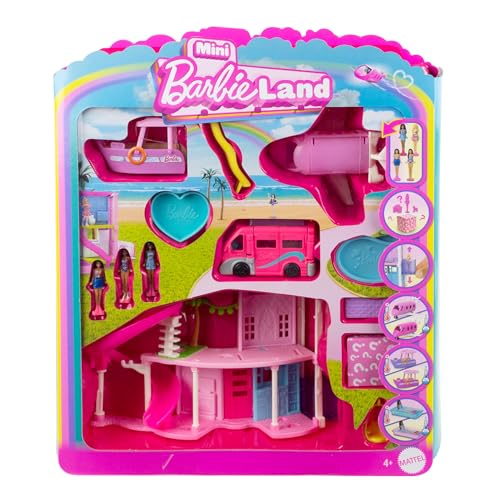 Barbie Mini BarbieLand Traumvilla und 3 Fahrzeuge, Spielset mit 4 ca. 3,8 cm großen Puppen, Puppenhausmöbeln und -zubehörteilen, enthält DreamCamper, Boot und Flugzeug, JDB86 Barbie Mini BarbieLand Traumvilla und 3 Fahrzeuge, Spielset mit 4 ca. 3,8 cm großen Puppen, Puppenhausmöbeln und -zubehörteilen, enthält DreamCamper, Boot und Flugzeug, JDB86 von Barbie