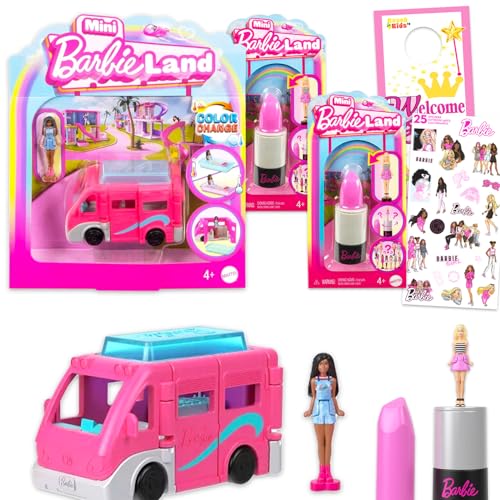 Barbie Miniland Puppen- und Fahrzeug-Set – Paket mit 3 Mini-Barbieland-Puppen, Spielzeugfahrzeug, Aufklebern, mehr | Barbie Partygeschenke für Mädchen, Kinder von Barbie