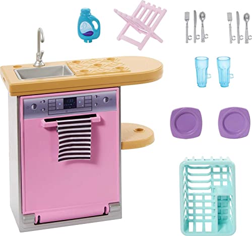 Barbie Küchenset mit Spülmaschine, Geschirr und Zubehör - Set für Puppen, Mehrfarbig, Kunststoff, 1:12 Scale, Unisex, Küchen-Set, Küchenset Barbie Küchenset mit Spülmaschine, Geschirr und Zubehör - Set für Puppen, Mehrfarbig, Kunststoff, 1:12 Scale, Unisex, Küchen-Set, Küchenset von Barbie