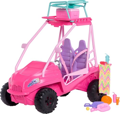 Barbie Mysteries: Beach Detectives“ Spielset mit Strand-Buggy-Spielzeugauto und mehr als 10 Zubehörteilen, inklusive Strandstuhl und Handtuch,JFV68 von Barbie