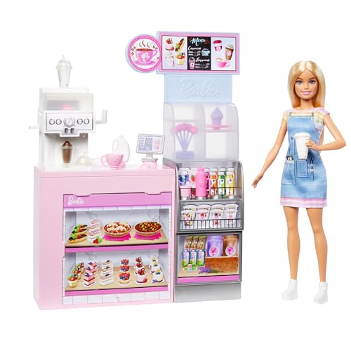 Barbie Naschcafé Spielset mit Blonder Barista-Puppe und über 12 Zubehörteilen, darunter Kaffeemaschine/Smoothie-Maker, Lebensmittel und Tassen, HXN94 Barbie Naschcafé Spielset mit Blonder Barista-Puppe und über 12 Zubehörteilen, darunter Kaffeemaschine/Smoothie-Maker, Lebensmittel und Tassen, HXN94 von Barbie