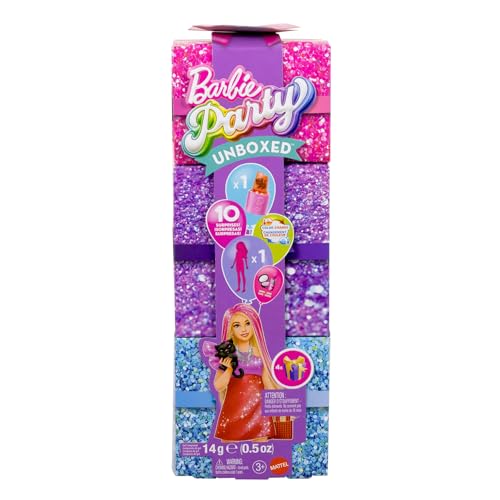 Barbie Party Unboxed Puppe und Accessoires, Glam Party Serie mit 10 Überraschungen, darunter eine rote glitzernde Puppe mit Farbwechseleffekt, JFY68 Barbie Party Unboxed Puppe und Accessoires, Glam Party Serie mit 10 Überraschungen, darunter eine rote glitzernde Puppe mit Farbwechseleffekt, JFY68 von Barbie