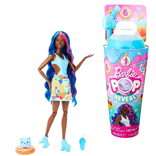 Barbie Pop Reveal Fruit - Puppe mit blauen Haaren im Fruchtpunschduft, 8 Überraschungen, duftendes Squishy-Hündchen, Farbwechsel im Haar und Make-up, für Kinder ab 3 Jahren, HNW42 Barbie Pop Reveal Fruit - Puppe mit blauen Haaren im Fruchtpunschduft, 8 Überraschungen, duftendes Squishy-Hündchen, Farbwechsel im Haar und Make-up, für Kinder ab 3 Jahren, HNW42 von Barbie