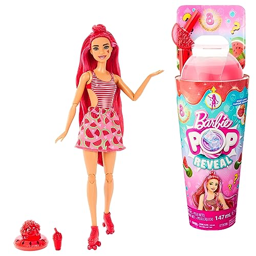 Barbie Pop Reveal Fruit - Puppe mit roten Haaren im Wassermelonenduft, 8 Überraschungen, duftendes Squishy-Hündchen, Farbwechsel im Haar und Make-up, für Kinder ab 3 Jahren, HNW43 Barbie Pop Reveal Fruit - Puppe mit roten Haaren im Wassermelonenduft, 8 Überraschungen, duftendes Squishy-Hündchen, Farbwechsel im Haar und Make-up, für Kinder ab 3 Jahren, HNW43 von Barbie