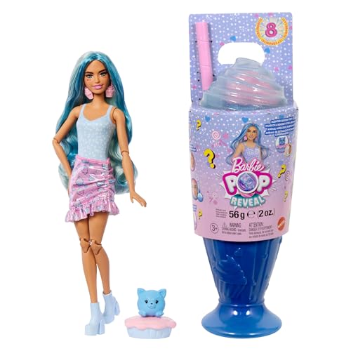 Barbie Pop Reveal Serie Set aus Modepuppe und Zubehör, Treat-Serie, Cool Cupcake Design mit Haustier, 8 Überraschungen inklusive Farbwechsel, JFY61 von Barbie