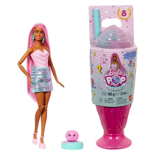 Barbie Pop Reveal Serie Set aus Modepuppe und Zubehör, Treat-Serie, Sweet Swirl Design mit Haustier, 8 Überraschungen inklusive Farbwechsel, JFY62 von Barbie