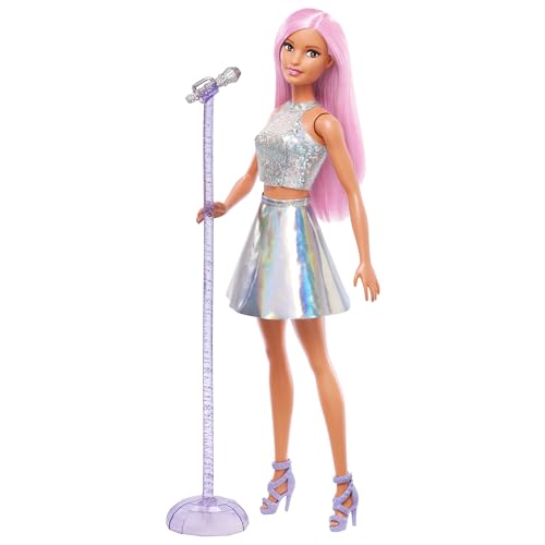 Barbie Pop-Star-Puppe gekleidet in einem schillernden Rock mit Mikrofon und rosafarbenem Haar, Geschenk für Kinder von 3 bis 7 Jahren, JCW42, Schillernd Barbie Pop-Star-Puppe gekleidet in einem schillernden Rock mit Mikrofon und rosafarbenem Haar, Geschenk für Kinder von 3 bis 7 Jahren, JCW42, Schillernd von Barbie