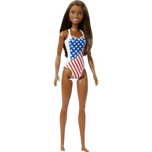 Barbie Puppe mit Strandthema in amerikanischer Flagge Stars and Stripes Badeanzug, brünett Barbie Puppe mit Strandthema in amerikanischer Flagge Stars and Stripes Badeanzug, brünett von Barbie