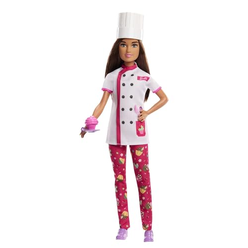 Barbie Konditorin - Professionelle Konditor-Uniform, Kochschürze & und Cupcake, für Backliebhaber und Kinder ab 3 Jahren, HKT67 von Barbie