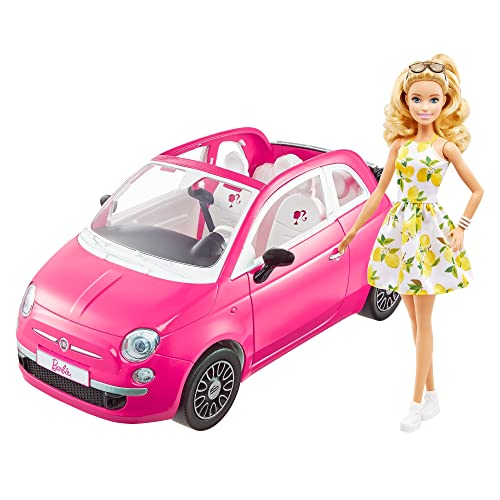 Barbie-Puppe und Auto, rosa Auto, Cabrio mit weißer Innenausstattung, Sicherheitsgurte, 1x Puppe mit blonden Haaren und Zitronenkleid, Geschenk für Kinder, Spielzeug ab 3 Jahre,HGV03 Barbie-Puppe und Auto, rosa Auto, Cabrio mit weißer Innenausstattung, Sicherheitsgurte, 1x Puppe mit blonden Haaren und Zitronenkleid, Geschenk für Kinder, Spielzeug ab 3 Jahre,HGV03 von Barbie