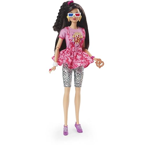 Barbie-Puppe, schwarzes Haar, Filmnacht im Stil der 80 Rewind Serie, nostalgische Sammelfiguren und Geschenke, Kleidung und Zubehör, HJX18 von Barbie