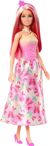 Barbie Royal-Puppe mit fantasievollen Haaren in Blond und Pink, bunten Accessoires, Oberteil in Pink mit Farbverlauf und Rock mit Schmetterlingsmuster, HRR08 Barbie Royal-Puppe mit fantasievollen Haaren in Blond und Pink, bunten Accessoires, Oberteil in Pink mit Farbverlauf und Rock mit Schmetterlingsmuster, HRR08 von Barbie