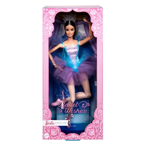 Barbie Signature Ballet Wishes Puppe (brünett, ca. 30 cm), beweglich, mit Ballerinakostüm, Tutu, Spitzenschuhen und Diadem, Geschenk für Kinder ab 6 Jahren, JCW44 von Barbie