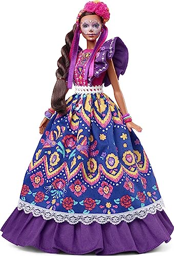 Barbie 2022 Día De Muertos Puppe mit traditionellem Rüschenkleid, Blumenkrone und Calavera-Gesichtsbemalung, Geschenk für Sammler von Barbie