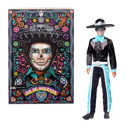 Barbie Signature Puppe, 2024 Día De Muertos Ken Sammelfigur im schwarzen Anzug mit himmelblauen Akzenten, Hut- und Gürtelzubehör, HRM73, [Mehrfarbig] von Barbie