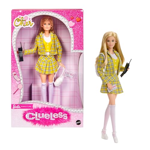 Barbie Signature Puppe, Clueless Cher-Sammelfigur mit gelb kariertem Anzug, Rucksack, Handy und Lernführerschein, JBJ34 Barbie Signature Puppe, Clueless Cher-Sammelfigur mit gelb kariertem Anzug, Rucksack, Handy und Lernführerschein, JBJ34 von Barbie