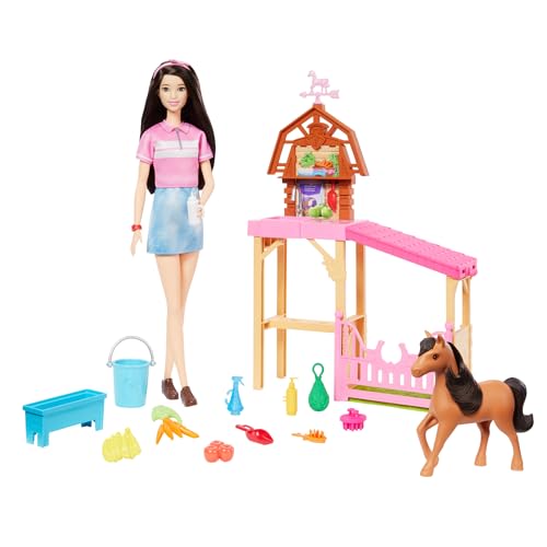 Barbie Spielzeugstall-Spielset mit Modepuppe, kleinem Spielzeugpony und mehr als 10 Zubehörteilen, inspiriert von Barbie Mysteries: Das geheimnisvolle Pferdeabenteuer“, HXJ40 von Barbie
