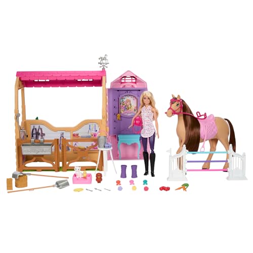 Barbie Spielzeugstall-Spielset mit Puppe, Pferd und Zubehör, mehr als 25 Teile mit 6 Spielbereichen, inspiriert von Barbie Mysteries: Das geheimnisvolle Pferdeabenteuer“, HXJ44 Barbie Spielzeugstall-Spielset mit Puppe, Pferd und Zubehör, mehr als 25 Teile mit 6 Spielbereichen, inspiriert von Barbie Mysteries: Das geheimnisvolle Pferdeabenteuer“, HXJ44 von Barbie