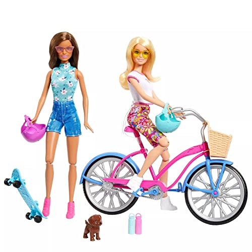 Barbie Strand Fahrrad Puppe Set Blau Skateboard + Zubehör, HJY84 von Barbie