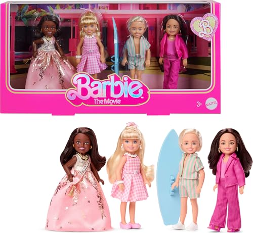 Barbie The Movie - 4 Puppen Pack Chelsea Sammlerpuppen Spielfilm, enthält die Figuren, Ken, Präsidentin & Gloria mit Abnehmbarer Kleidung, JBH77 Barbie The Movie - 4 Puppen Pack Chelsea Sammlerpuppen Spielfilm, enthält die Figuren, Ken, Präsidentin & Gloria mit Abnehmbarer Kleidung, JBH77 von Barbie
