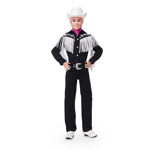 BARBIE THE MOVIE Ken - Sammelpuppe aus dem Spielfilm mit Western-Outfit, Vintage-Hemd, Cowboyhut, weiße Stiefel, für Kinder ab 3 Jahren, HRF30 von Barbie
