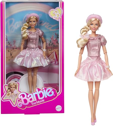 Barbie The Movie -Puppe zum Spielfilm, Margot Robbie als Barbie, Sammelfigur in rosafarbener Bluse und Tüllrock, mit gestylter Frisur und passendem Schmuck, JBJ53 von Barbie
