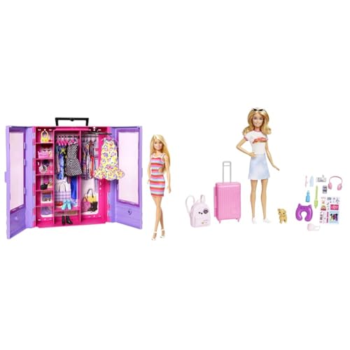Barbie Ultimate Closet, Kleiderschrank mit über 15 Kleidern und Accessoires & Malibu - Koffer, Rucksack, Hündchen und mehr als 10 Accessoires von Barbie
