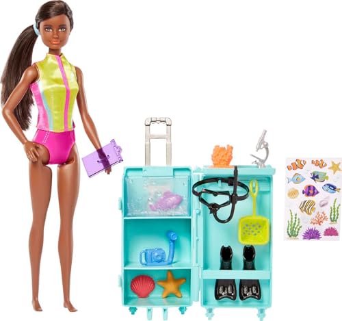 Barbie You Can Be Anything Series, Meeresbiologin, Puppe mit schwarzen Haaren, Badeanzug, Delphin, Schnorchelausrüstung, Delphin, Zubehör, Geschenk für Kinder, Spielzeug ab 3 Jahre,HMH27 Barbie You Can Be Anything Series, Meeresbiologin, Puppe mit schwarzen Haaren, Badeanzug, Delphin, Schnorchelausrüstung, Delphin, Zubehör, Geschenk für Kinder, Spielzeug ab 3 Jahre,HMH27 von Barbie