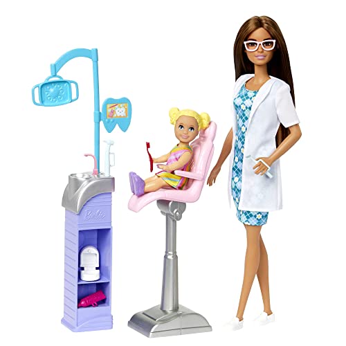 Barbie Zahnärztin-Puppe - Spielset mit Behandlungsstuhl, Instrumentenwagen und Zubehör und Patientenpuppe, kleine Zahnmediziner und Kinder ab 3 Jahren, HKT70 Barbie Zahnärztin-Puppe - Spielset mit Behandlungsstuhl, Instrumentenwagen und Zubehör und Patientenpuppe, kleine Zahnmediziner und Kinder ab 3 Jahren, HKT70 von Barbie