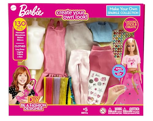 DIY Sparkle Mode Designer-Set - 130 Stück Dress Up Kit | Design Barbie Kleidung für Puppen mit Strass, Bänder, Aufkleber & Schaufensterpuppe | Sparkle Barbie Kleidung Geschenk für Mädchen ab 5 Jahren von Barbie