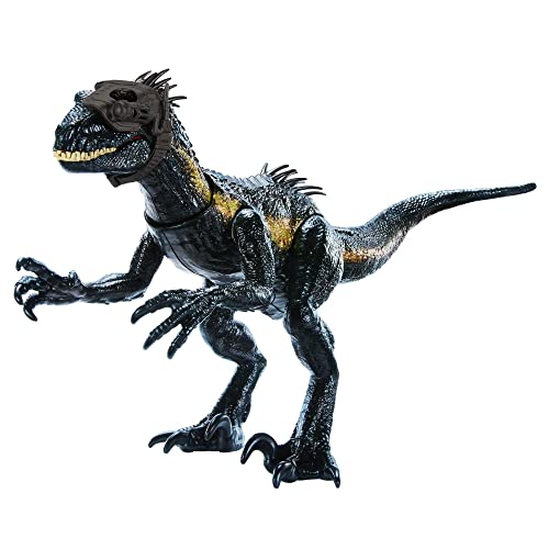 JURASSIC WORLD Track 'N Attack Indoraptor - Hybrid-Dinosaurier, schimmernde Details, Kopfbedeckung, Brüllgeräusche, Augmented Reality, für Kinder ab 4 Jahren, HKY12 von Mattel
