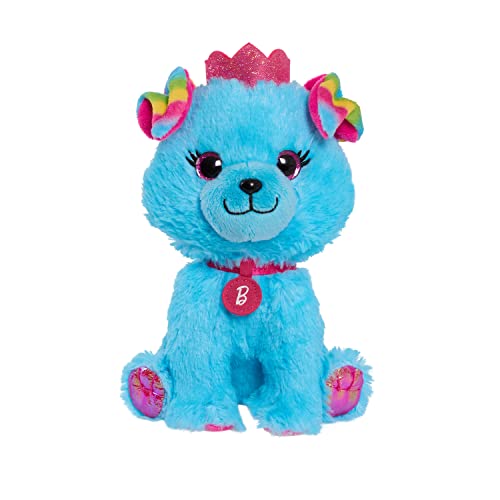 Just Play Barbie Plüsch Princess Puppy 18cm, aus super weichem und kuscheligem Stoff, mit schönen Glitzeraugen, Regenbogen Pelz Details auf den Ohren und einem funkelnden rosa Tiara, ab 3 Jahren von Just Play
