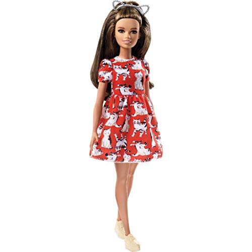 Mattel Barbie FJF57 Fashionistas Puppe im roten Kleid mit Kätzchen Print Mattel Barbie FJF57 Fashionistas Puppe im roten Kleid mit Kätzchen Print von Barbie