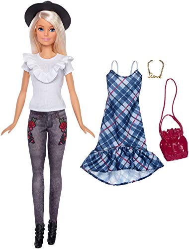 Mattel Barbie FJF68 Fashionistas Puppe und Mode Geschenkset mit schwarzem Hut und blauem Karo-Kleid Mattel Barbie FJF68 Fashionistas Puppe und Mode Geschenkset mit schwarzem Hut und blauem Karo-Kleid von Barbie