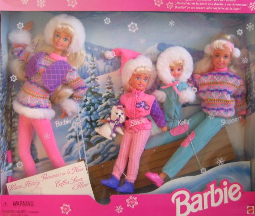 Winter Holiday BARBIE Gift Set - Sledding Fun w Barbie, Koko, Stacie, Kelly & Skipper Dolls & Dog (1995) von Barbie