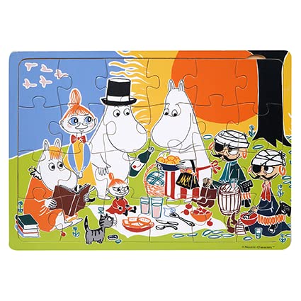 Barbo Toys - Mumins Holzpuzzle Picknick - 24 Teilen - Puzzle Spielzeug - ür Kinder ab 3 Jahren - Moomin Rahmenpuzzle aus Holz - Mit Illustrationen aus dem Mumintal - Mumins und seinen Freunden von Barbo Toys