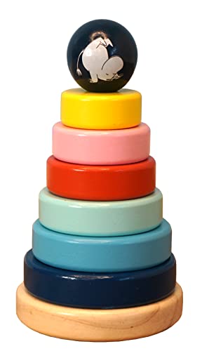 Barbo Toys - Mumin Stapelringe aus Holz – Stapelturm mit 6 Bunte Holzringe zum Stapeln in einem Turm – Spielwürfel Spielzeug - Ringturm/Stapelklötze für Baby ab 12 Monate - Ab 1 Jahr von Barbo Toys