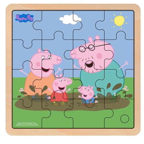 Barbo Toys - Peppa Pig – Puzzle – Peppa & George – Puzzle ab 1 Jahr – Holzpuzzle enthält 16 Teile – Illustrationen von Peppa Pig und ihrer Familie – Schlammige Pfützen von Barbo Toys
