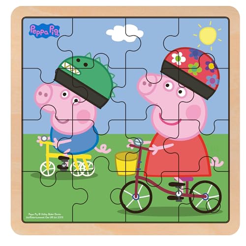 Barbo Toys - Peppa Pig – Puzzle – Radtour – Puzzle ab 1 Jahr – Holzpuzzle enthält 16 Teile – Illustrationen von Peppa und George von Barbo Toys
