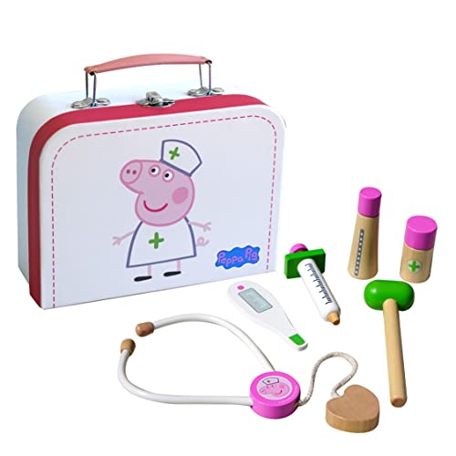 Barbo Toys - Peppa Pig Kinder Arztkoffer mit 6 Holzspielzeug Teilen - Rollenspiel Set ab 2 Jahre für Mädchen & Junge - Arztkoffer Kinder - Spielzeug ab 2 Jahre - Peppa Wutz Spielzeug - Offiziell von Barbo Toys